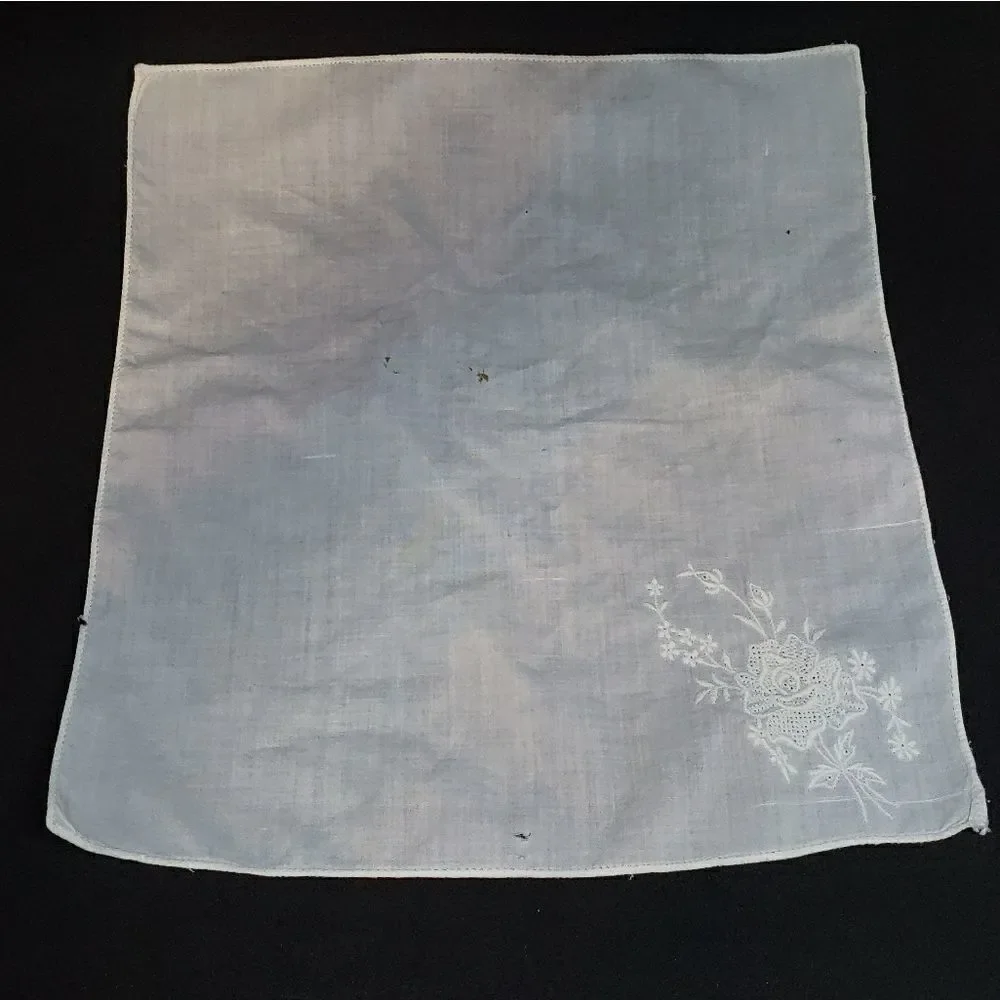Vintage White Rose Handkerchief